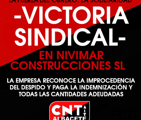 Victoria sindical contra la empresa Nivimar Servicios de Construcción SL por parte del SOV Albacete